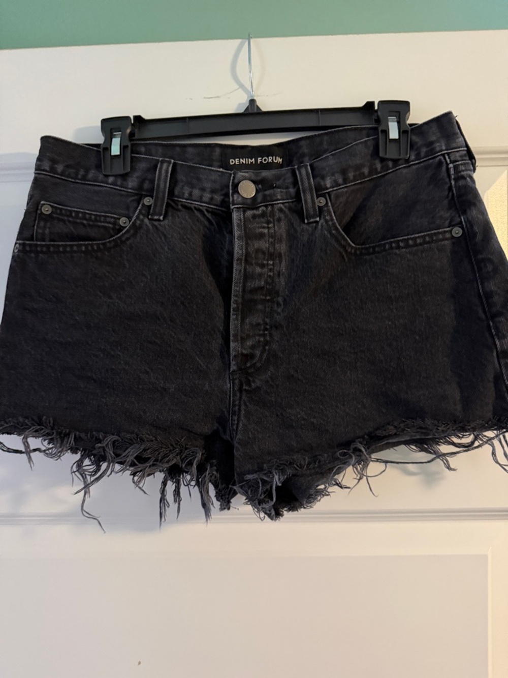 Aritzia Black Distressed Frayed Hem Denim Shorts